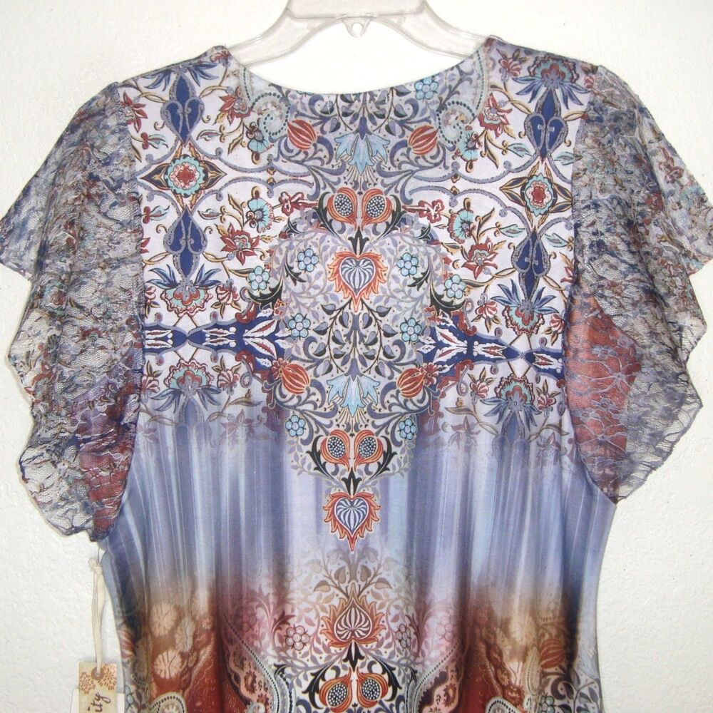 NEW!  World Unity Embellished Top Asymmetrical Hem Whimsigoth Boho